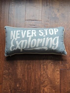 Rustic Never Stop Exploring Decorative Lumbar Pillow - Blue